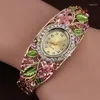 Polshorloges vrouwen casual armband kijkt naar bangle kristallen bloem fashoin quartz horloge
