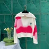 Designer women's sweater spring style new three-dimensional floating pattern letter bump color inlaid craft all-match half zipper wool sweater