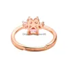 Band Rings Fashion Jewelry Adjustable Cat Footprint Paw Ring Animal Zircon Drop Delivery Dhau2