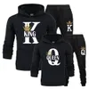 Men's Tracksuits Fashion Lover Couple Sportwear Set KING QUEEN Printed Hooded Clothes 2PCS Set Hoodie and Pants Plus Size Hoodies Women 230204