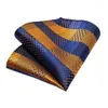 Bow Ties Fashion Striped Tie for Men Gold Blue Silk Wedding Hanky ​​Cufflink Gift Set Dibangu Novely Design Business Party MJ-7329