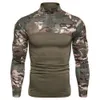 Men's T-Shirts Men's Tactical Camouflage T-shirt Outdoor Military Combat Uniform Shirt Camping Army Clothes Long Sleeve Zipper Men Camo Shirt 230203