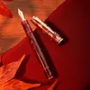 Canetas -tinteiros hongdian n8 caneta de caneta vermelha de resina acrílica bordo tampa de escultura de folhas de folha de folhas de escrita lisa caneta de escrita lisa com presentes de conversor canetas 230203