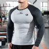 T-shirts voor heren mannen lange mouw shirts bodybuilding patchwork snel droog t-shirt voor mannen workout fitness training 230203