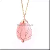 Pendentif Colliers Mode Arbre De Vie Collier Pierre Naturelle Or Couleur Fil Wrap Gem Rose Quartz Oeil De Tigre Vert Goutte Livraison Juif Otuye