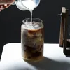 Canecas 400500ml de utensílios de bebida transparentes Copo de copo de vidro com palha de palha leite de leite com cola suco de bebida fria
