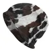 Beretten aangepaste koehide textuur print slouchy beanie hoed vrouwen mannen dieren verbergen lederen hippie gebreide schedels beanies caps voor outdoor ski