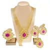 Collana Orecchini Set 2023 Est Gioielli Brasile Colore oro Donna Lusso Rosso Pietra artificiale Grande anello Banchetto di nozze H20012