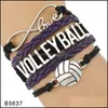 Charm armband volleybollform sport f￶r kvinnor m￤n ￤lskar o￤ndlighet handgjorda fl￤tade l￤der rep wrap bangle mode smycken dropp del otvze