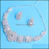 Oorbellen ketting romantische bruiloft sieraden sets voor bruidsbruidsmeisje sieraden drop oorrang set kristal groothandel cadeau levering otwim