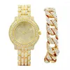 Orologi da polso Orologi da donna Iced Out Orologio da polso al quarzo di lusso con bracciale Micropave CZ Acciaio inossidabile Hip Hop per gioielli da donna