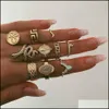 Cluster Anneaux Bohème Midi Knuckle Doigt Ensemble Pour Les Femmes Vintage Tortue Éléphant Lotus Lune Cristal De Mariage Or Sier Boho Bijoux D Otr4T