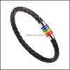 Bracelets de charme em couro genu￭no arco -￭ris lgbt signo para homens homens gays l￩sbicas a￧o inoxid￡vel de a￧o magn￩tico pulseira de pulseira dr otsvc
