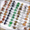 Anel Solitário Mix Size Natural Stone Rings For Women 10 Colors Different Shapes Tiger Eye Girls Fashion Jewelry Gift Drop Delivery Otqsn