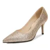 Robe chaussures femmes pompes or argent fête de mariage bout pointu mariée talons hauts paillettes confortable 7.5cm chaussures à talon moyen femme grande taille 46 g230130