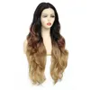 Top Closures X-TRESS Ombre Brown Blonde Synthetic Lace Front For Black Women Dark Roots Long Body Wave Middle Part Transparent