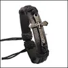 Charm Bracelets Bracelet Metal Cross Jesus Adjustable Wax Cord Brown Black Vintage Leather Bangles Nanashop Drop Delivery Jewelry Dhbw2
