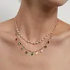 Choker Multicolor Heart Necklaces For Women Fashion Drop Glaze Peach Pendant Pearl Two Layers Chain Jewelry