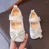 Düz ayakkabılar deri sonbahar moda inci payetler bebek kız topuklar yay prenses çocuk elbisesi sp123