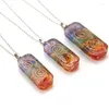 Colares pendentes 7 colar de cristal de chakra reiki cura retângulo orgonita energia pêndulo de jóias naturais