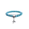 Perles Turquoise Hibou Charme Bracelet Vie Sagesse Arbre Croix Éléphant Pendentif Pierre Puissance Perles À La Main Stretch Pour Homme Et Femme Dro Dhtky