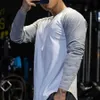 T-shirty męskie swoboda T-shirt z długim rękawem Męskie fitness Bawełniany patchworka koszulka męska trening siłowni Tops Spring Autumn bieganie