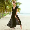 Damskie stroje kąpielowe głębokie sukienka na plażę w dekolcie kobiety koronkowe patchwork maxi tuniki do podziału bikini kaftan