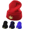 Berets Autumn Winter Unisex Warm Knit Hat Men Ladies Flanging Skullies Beanies Fashion Metal Leaf Hip Hop Street Outdoor Z166