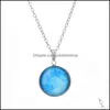 Pendant Necklaces Luminous Galaxy Universe Neba Glow In The Dark Cabochon Glass Star Moon Sier Chain For Women Men Fashion Jewelry D Otkav