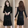 Casual Dresses Real S 2023 Fashion Women's Autumn Sexy One-Shoulder Waistless Velvet Long-Sleeved Slim Dress