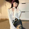 Women's Blouses Shirts Karrram Y2k Aesthetics Irregular Shirt Fairycore Feather Patchwork Tops 2000s Harajuku Lace Shirt E-girl Grunge Blouses Japanese 230204