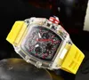 2023 RM Herrmode Fashion Casual Quartz titta på transparent urtavla Rummband Small Pointer Working Watch