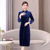 Etnik Giyim 2023 Çince Geliştirilmiş Cheongsam Elbise Oryantal Lady Velvet Qipao Ulusal Akşam Zarif Halk Dansı