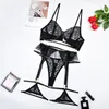 Fine Lingerie Set With Chain Embroidery Underwear Ruffle Garters 5-Piece Sexy Costume Fancy Intimate Luxury Bra And Panty