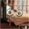 Stud Bohemian Fashion Jewelry Vintage Earrings Womens Rhinstone Flower Dangle Tassels Drop Delivery Dhdnp