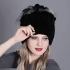 Berretti Berretti / Berretti con teschio Cappelli invernali da donna in vera pelliccia di Rex con argento da donna