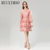 Vestidos casuais miuximao 2023 de alta qualidade de primavera elegante bolo de gaze bordada mini -mulheres vestes vestidos