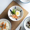 Borden Japans keramisch servies set huishoudelijk high foot bowl hoed ramen trompets soep blauw diner