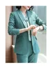 Women's Two Piece Pants Autumn Winter Green Suit Women Blazers With Trouser Uniform Business Jaket And Peice Set For Office Work Wear