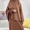 Abbigliamento etnico Moda musulmana Set Dubai Turchia Gonna tinta unita Copricapo 2 pezzi Abito da preghiera Hijab Modest Abaya Femme Islamic