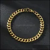 Catena a maglie Bracciale classico in acciaio inossidabile per uomo Donna Punk 3/5 / 7Mm Larghezza Cuban Link Bangle Fashion Party Never Fade Jewelry Gif Otdwr