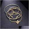 Bangle Fashion Jewelry Bracelet Set Gold Arrow Knot Love Cactus Cuff S347 Drop Delivery Bracelets Dhmqn