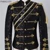 Costumes pour hommes Blazers Hommes Noir Paillettes Steampunk Blazer Veste Col Montant Gland Conception Blazers Hommes Discothèque Fête Bal Rock and Roll Costumes 3XL 230203