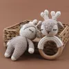 Rattles Mobiles Baby Rattle Crochet Elk Bear Teether Rattle With Bells born Montessori Educational Toy Wooden Rings Baby Toys 230203