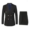 Men's Suits Double Breasted Groom Tuxedos Peaked Lapel Man Blazer For Groomsman Suit Custom Made Black (Jacket Pants)