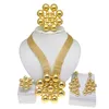 Necklace Earrings Set Fashion Brazil Gold Plated Jewelry Ladies Luxury Large Ring Wedding Banquet Round Pendant H20014
