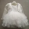 Flickklänningar Princess White Flower Girls Dress 2023 med Jacket O Neck Toddler Pageant Party Robe Mariage Enfant Fill First Communion