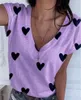 여자 T 셔츠 여름 여성 티셔츠 캐주얼하라 주쿠 사랑 인쇄 상단 티 여성 V 목 셔츠 짧은 슬리브 그래픽