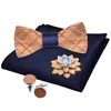 Boogbladen heren geruite houten stropdas set gestreepte houten bowtie zakdoek manchetknopen broche sets met doos voor mannen bruiloft geschenken