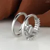 Anneaux de mariage blanc Zircon bague de fiançailles ensemble de luxe cristal carré pierre Double tendance couleur argent ensembles de mariée pour les femmes